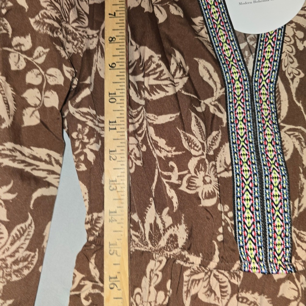 Rusttydustty Maxi Dress Small Womens Brown Floral Tiered Boho Embroidered V-Neck - Picture 6 of 11